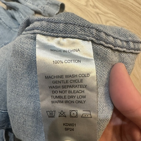 Quince Womens Distressed Denim Long Sleeve Shirt Dress Size S EUC Fall Boho - Picture 10 of 12